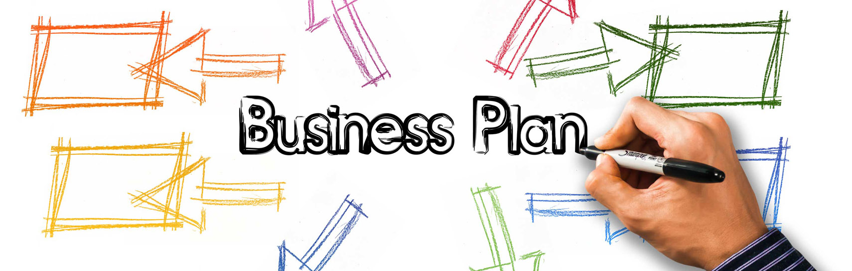 Hand schreibt Businessplan