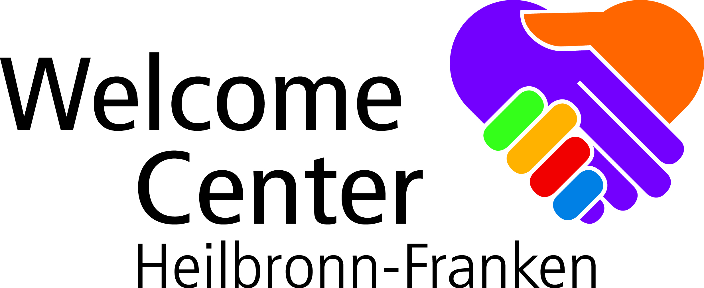 Das Bild zeigt das Logo des Welcome Center mit zwei sich reichenden Händen in Herzform.